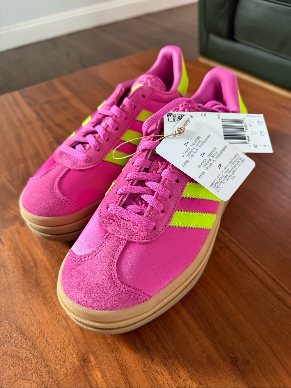 adidas Women's Hot Pink Sneakers with Neon Green Stripes NWT